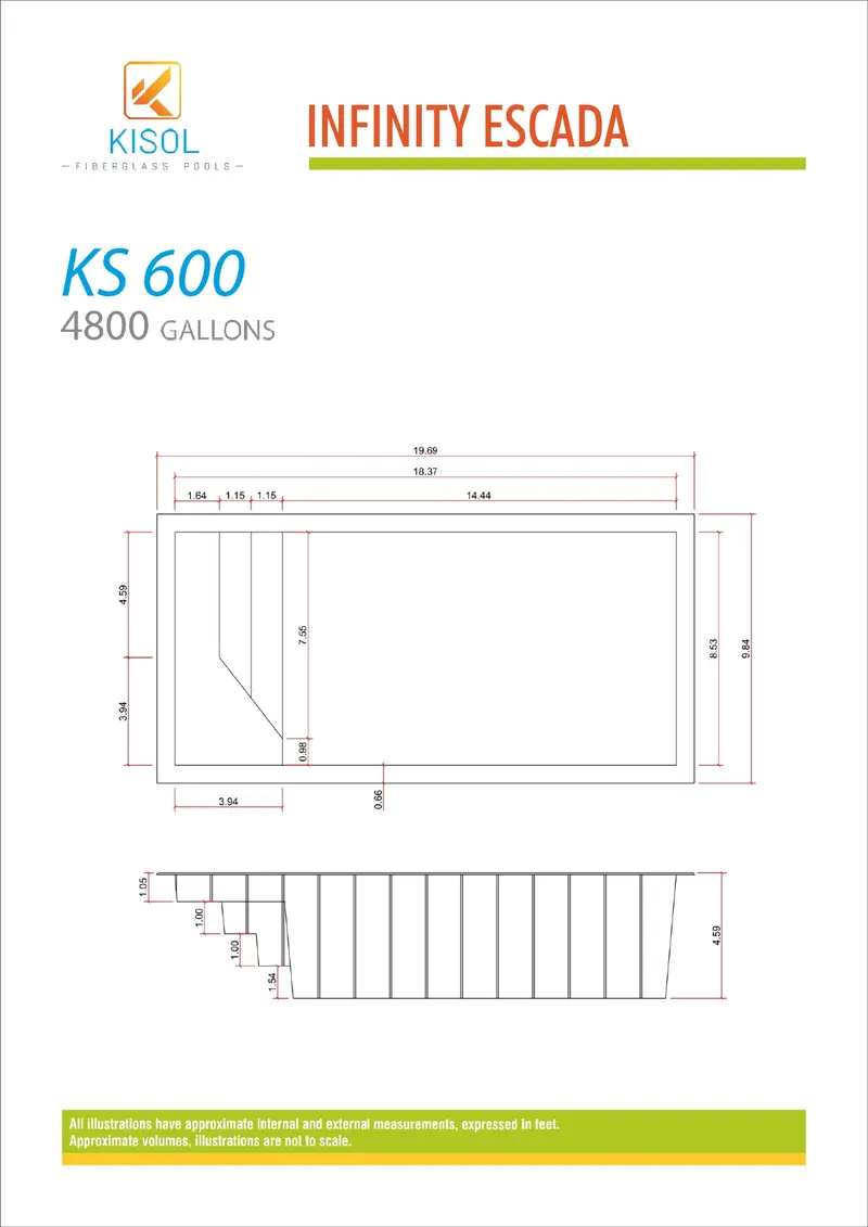 Kisol Infinity Escada dimension diagram — length, width, and depth measurements