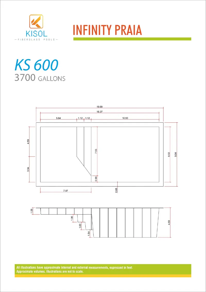 Kisol Infinity Praia dimension diagram — length, width, and depth measurements