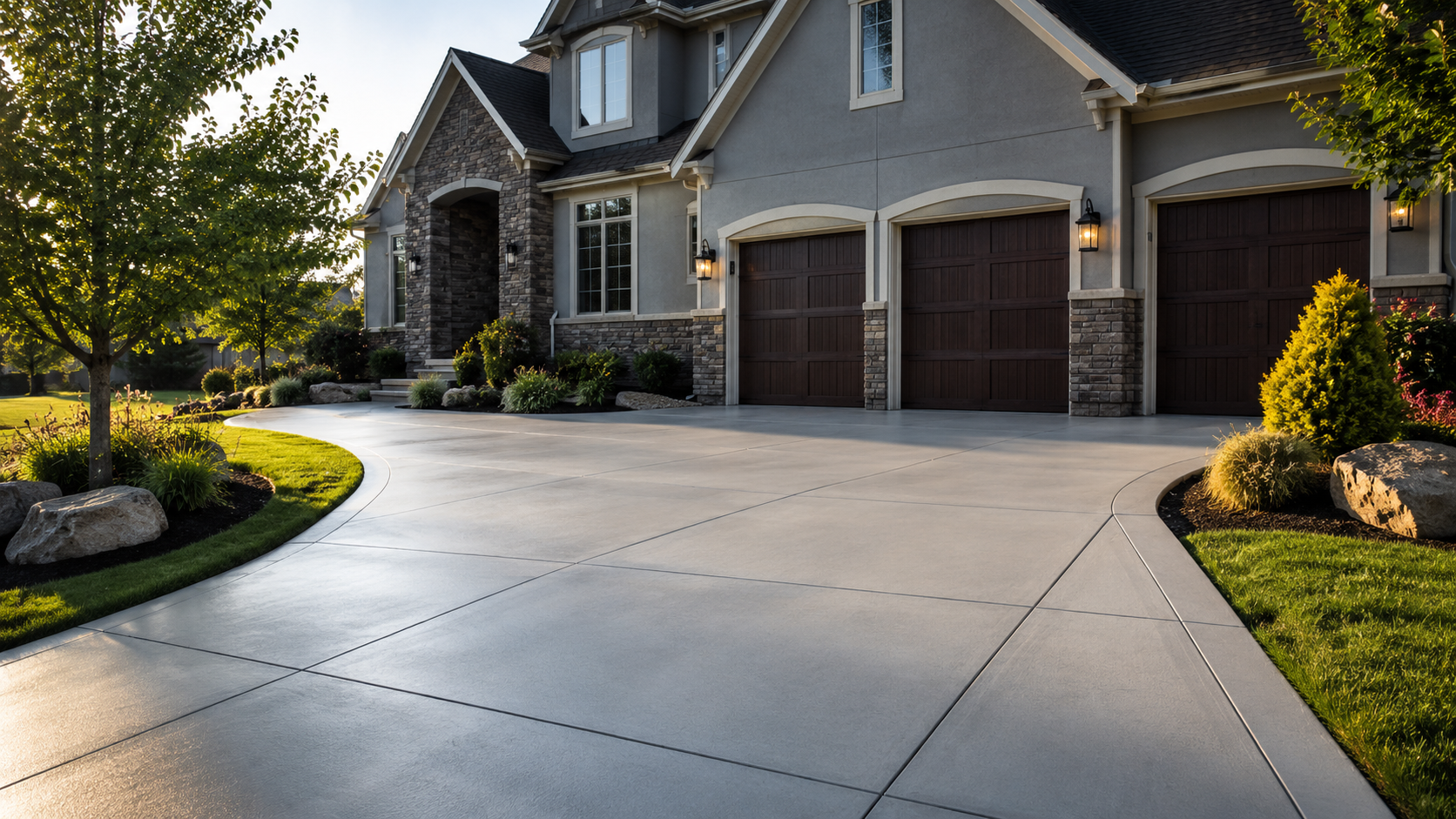 Polished concrete driveway at a residential home in Liberty, MO