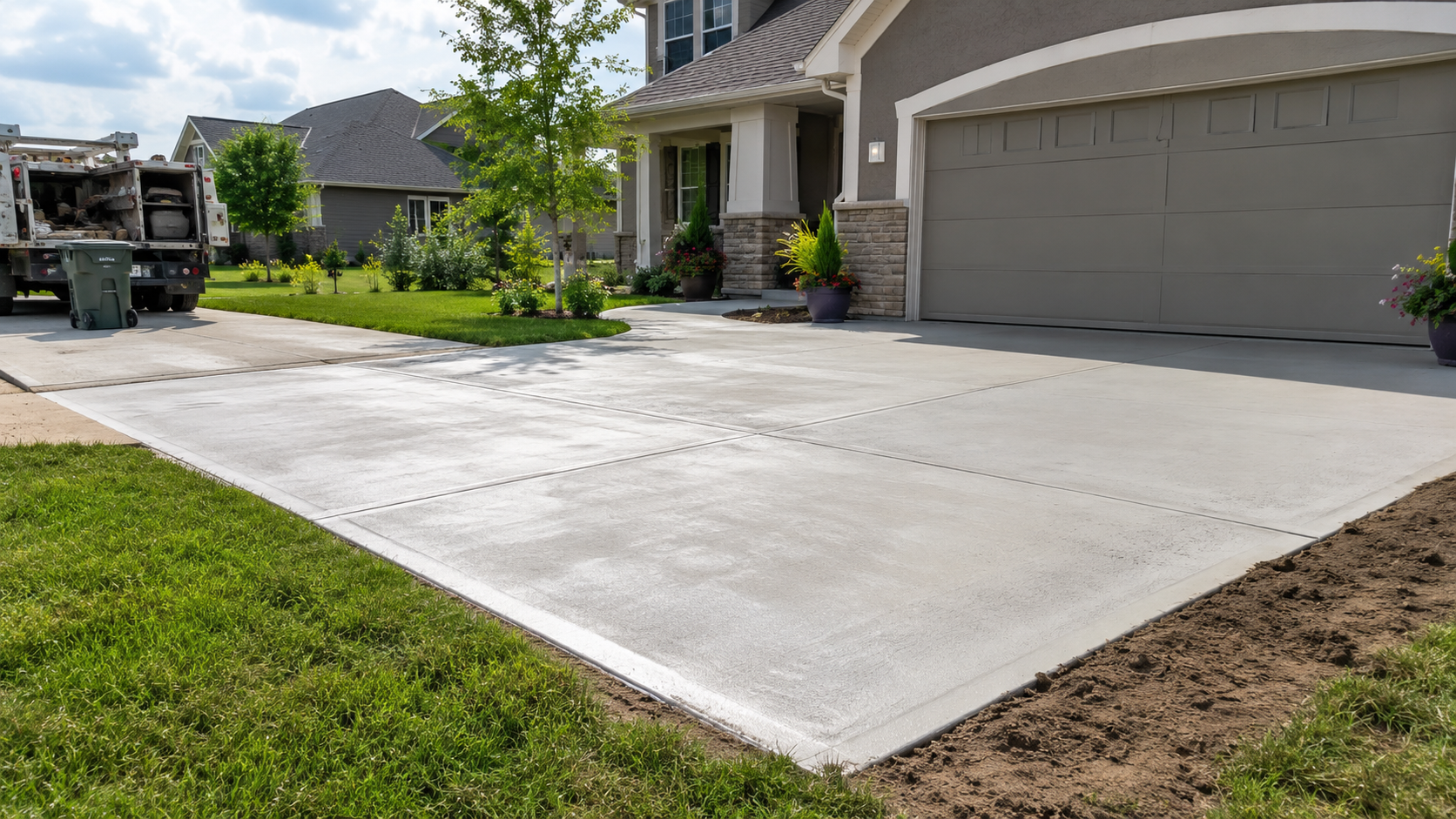 Fresh concrete driveway replacement at a residential home in Gladstone, MO